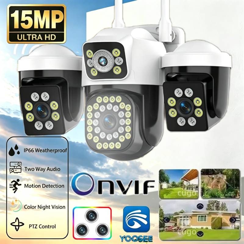 Smart Home Cctv Camera - كاميرا أمان خارجية PTZ بثلاث عدسات